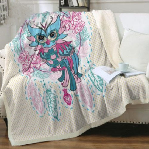 Pink Owl Feather Floral Throw Blanket
