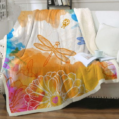 Dragonfly Flower Garden Throw Blanket