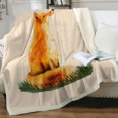 Red Fox Nature Beige Throw Blanket
