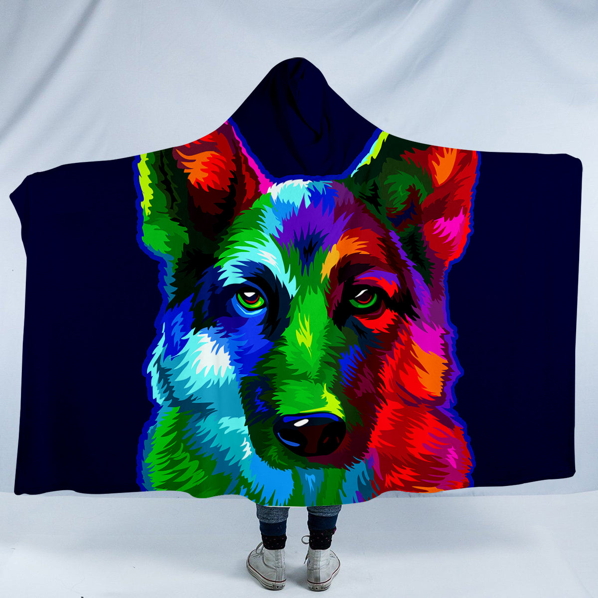 Colorful German Shepherd Hooded Blanket