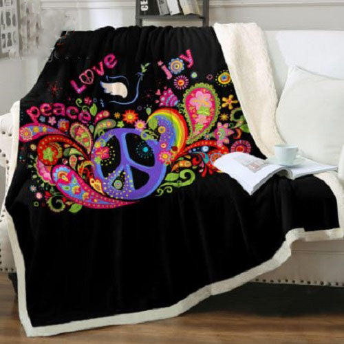 Retro Peace Love Joy Hippie Throw Blanket