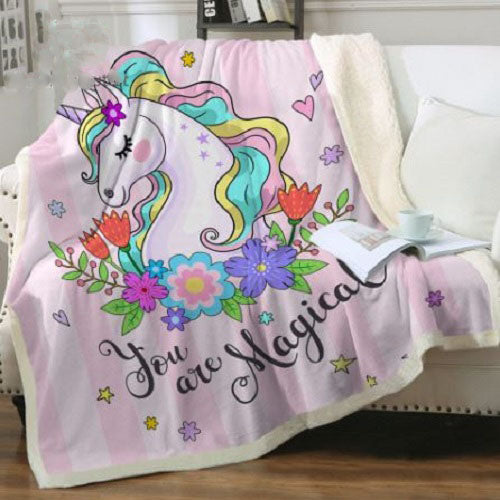 Pink Magical Unicorn Floral Girls Throw Blanket