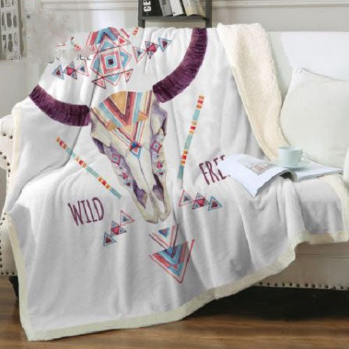 Boho Bull Skull Wild Free Throw Blanket