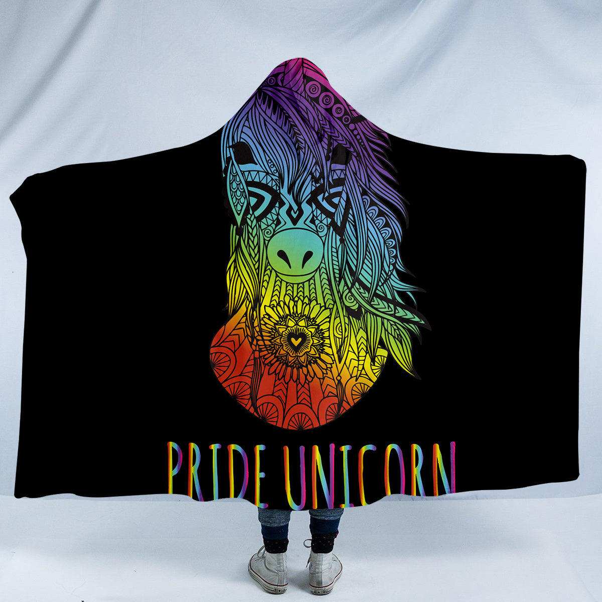 Pride Unicorn Mandala Hooded Blanket
