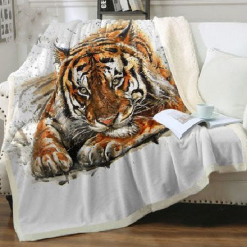 Watercolor Resting Tiger Wildlife Art Throw Blanket