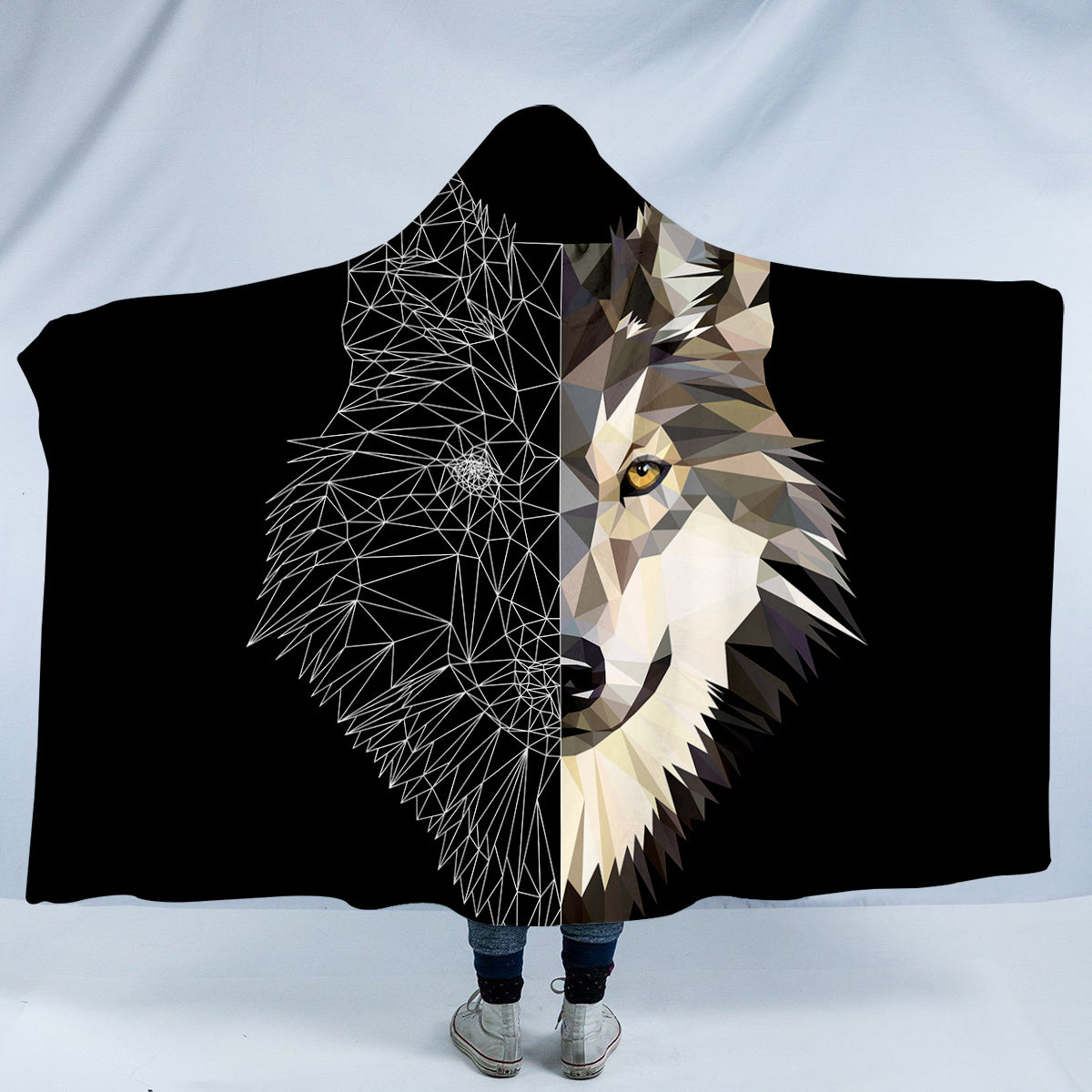 Wolf Geometric Hooded Blanket