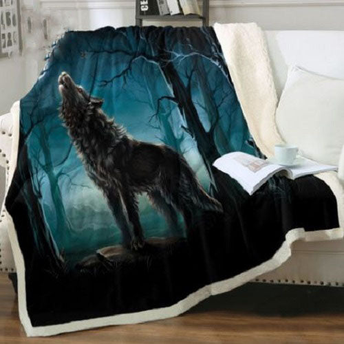 Howling Wolf Dark Mystic Forest Throw Blanket
