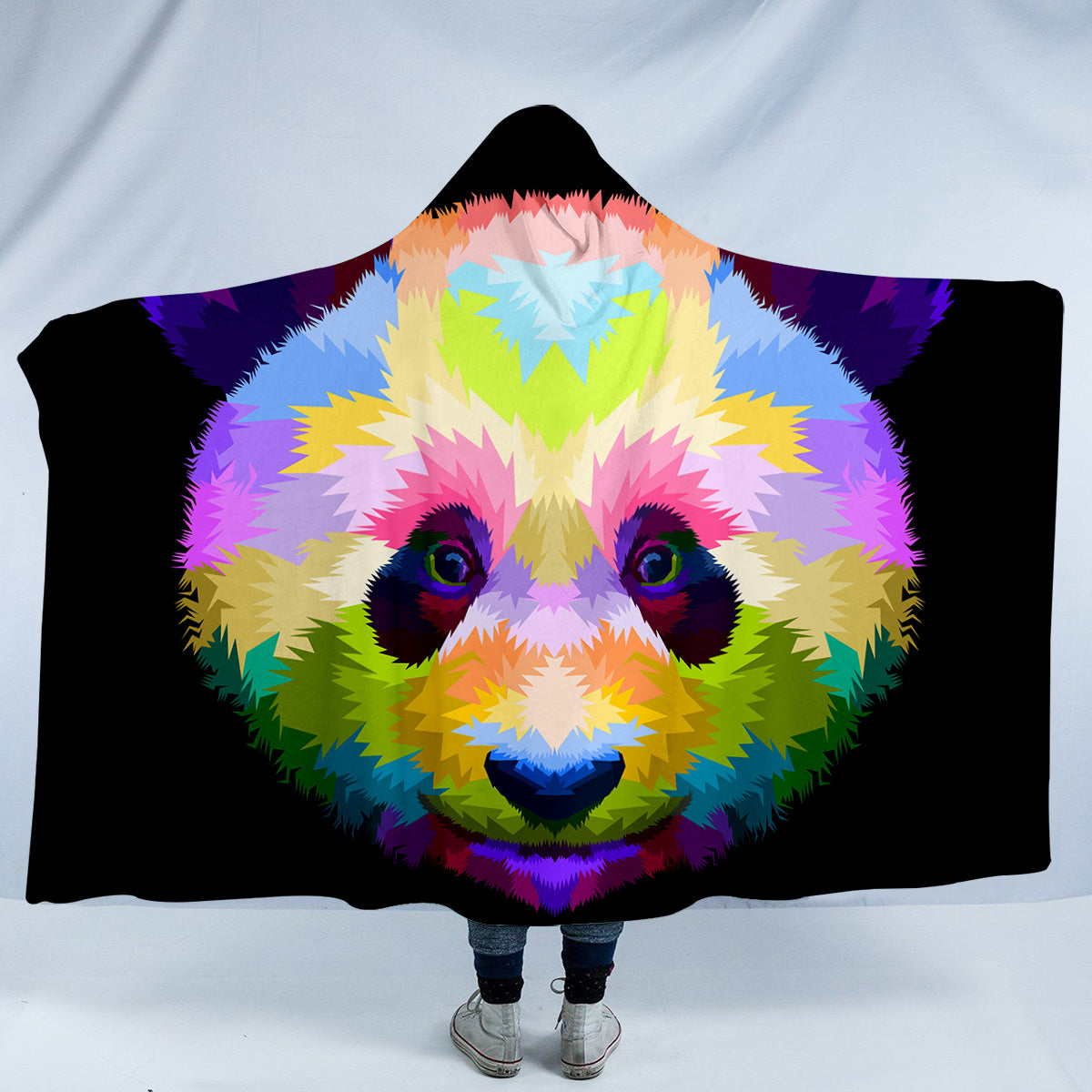Colorful Panda Face Hooded Blanket