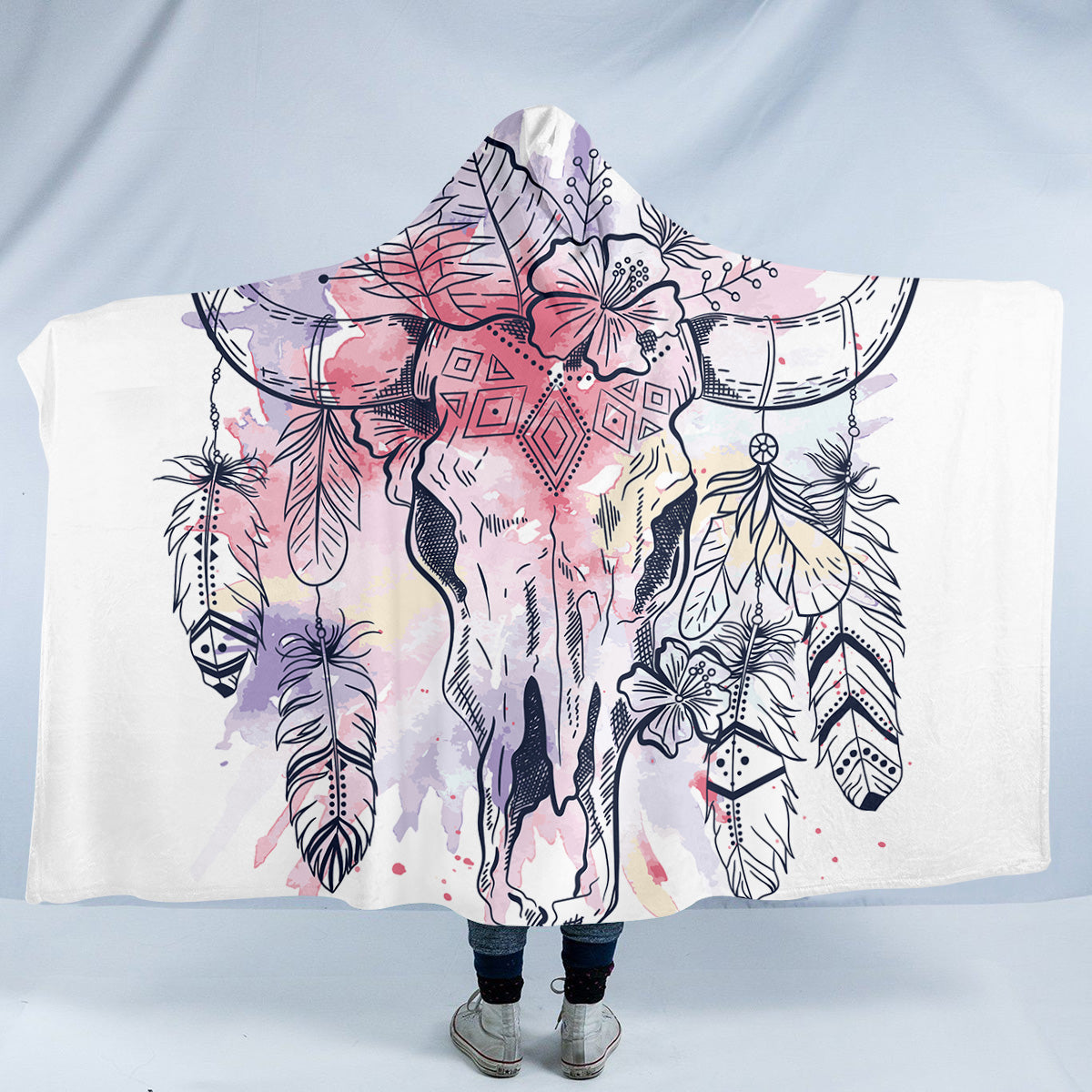 Bull Skull Dreamcatcher Hooded Blanket