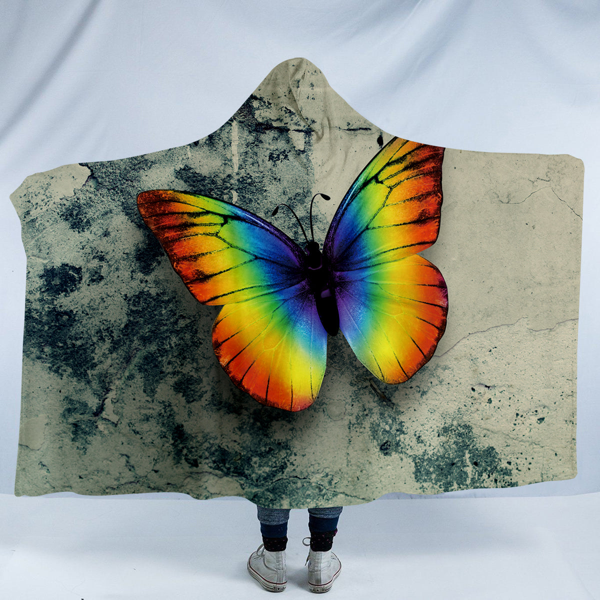 Rainbow Butterfly Hooded Blanket