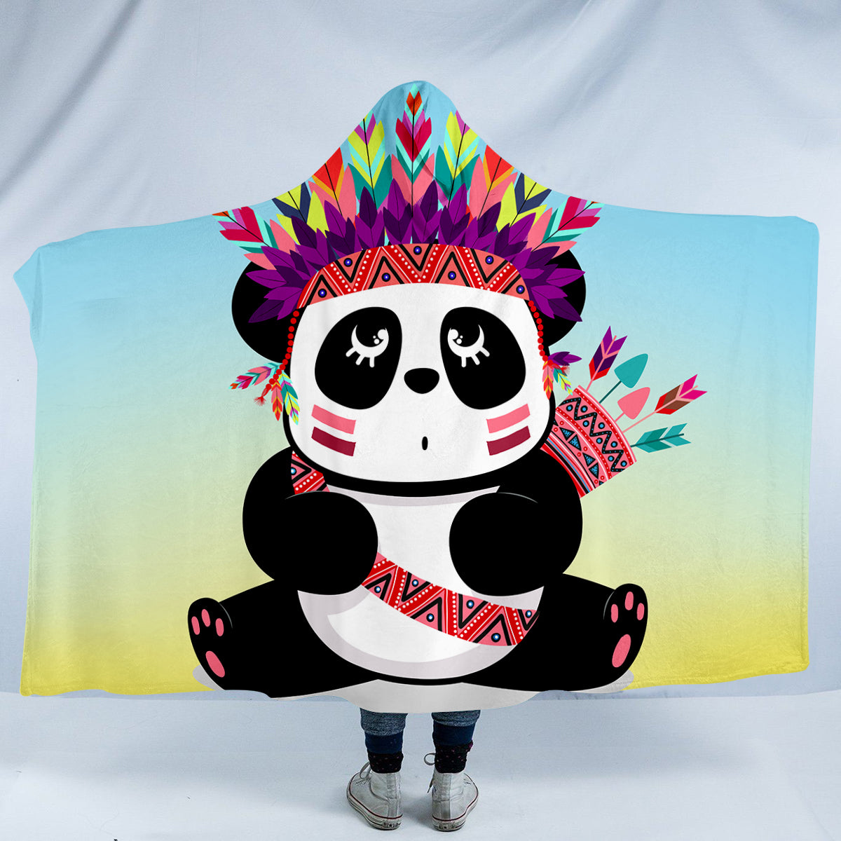 Tribal Panda Headdress Hooded Blanket