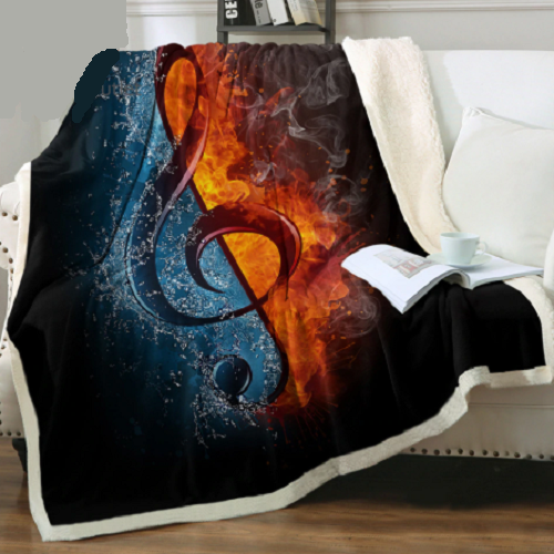 Fire Water Treble Clef Music Throw Blanket