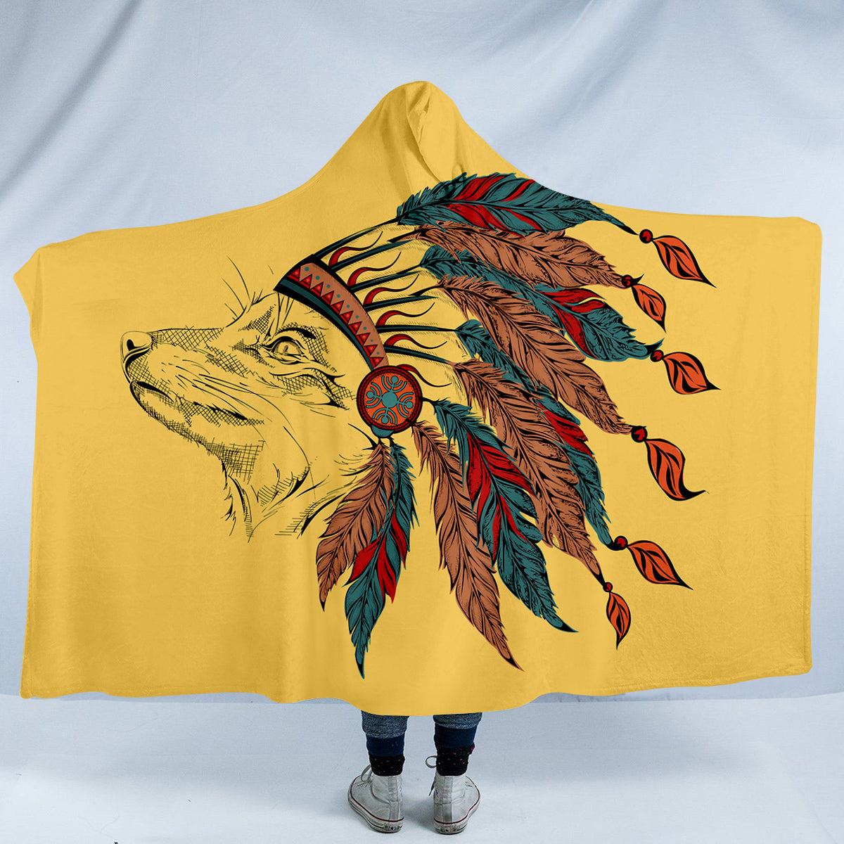 Chief Wolf Hooded Blanket
