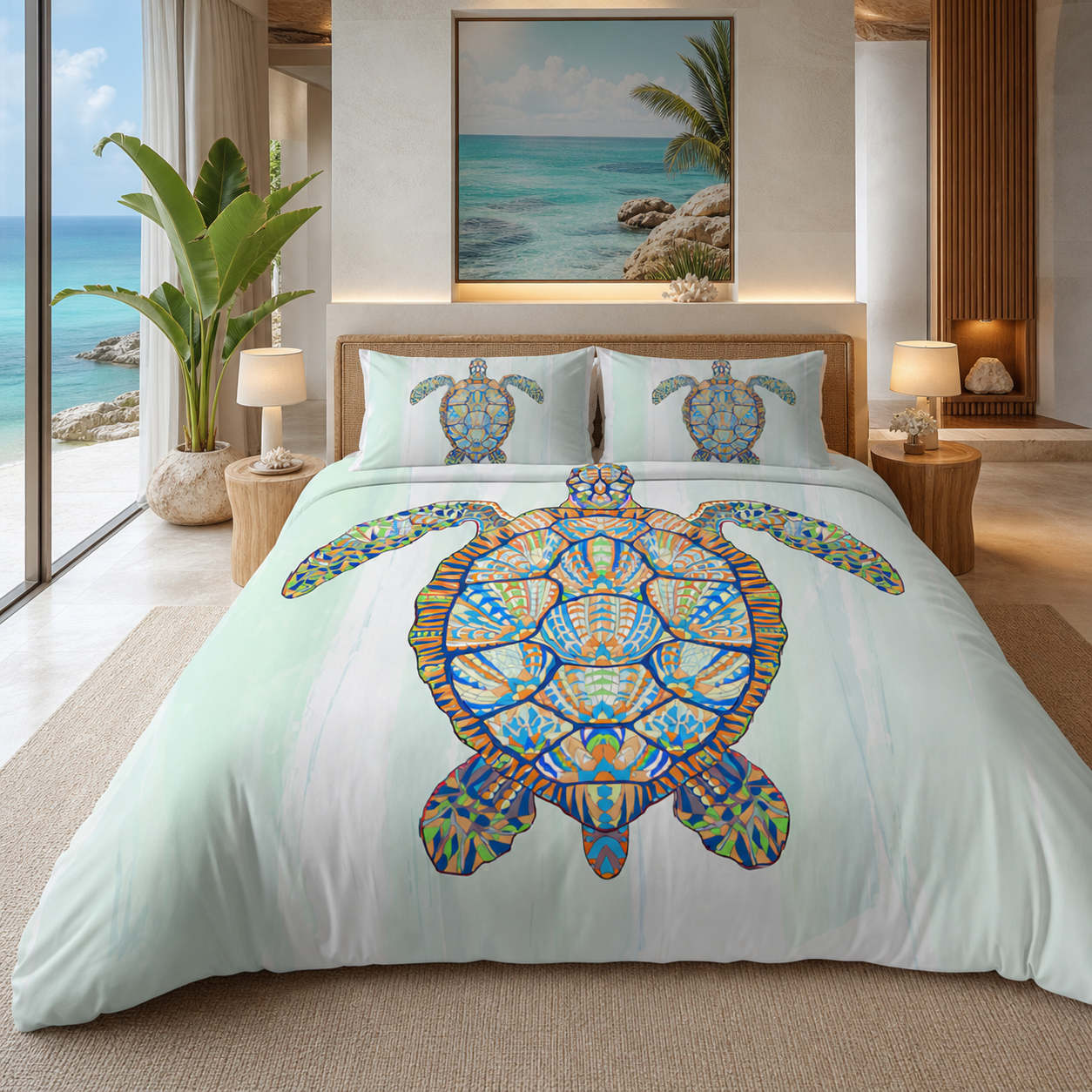 Mosaic Sea Turtle Pastel Bedding Set