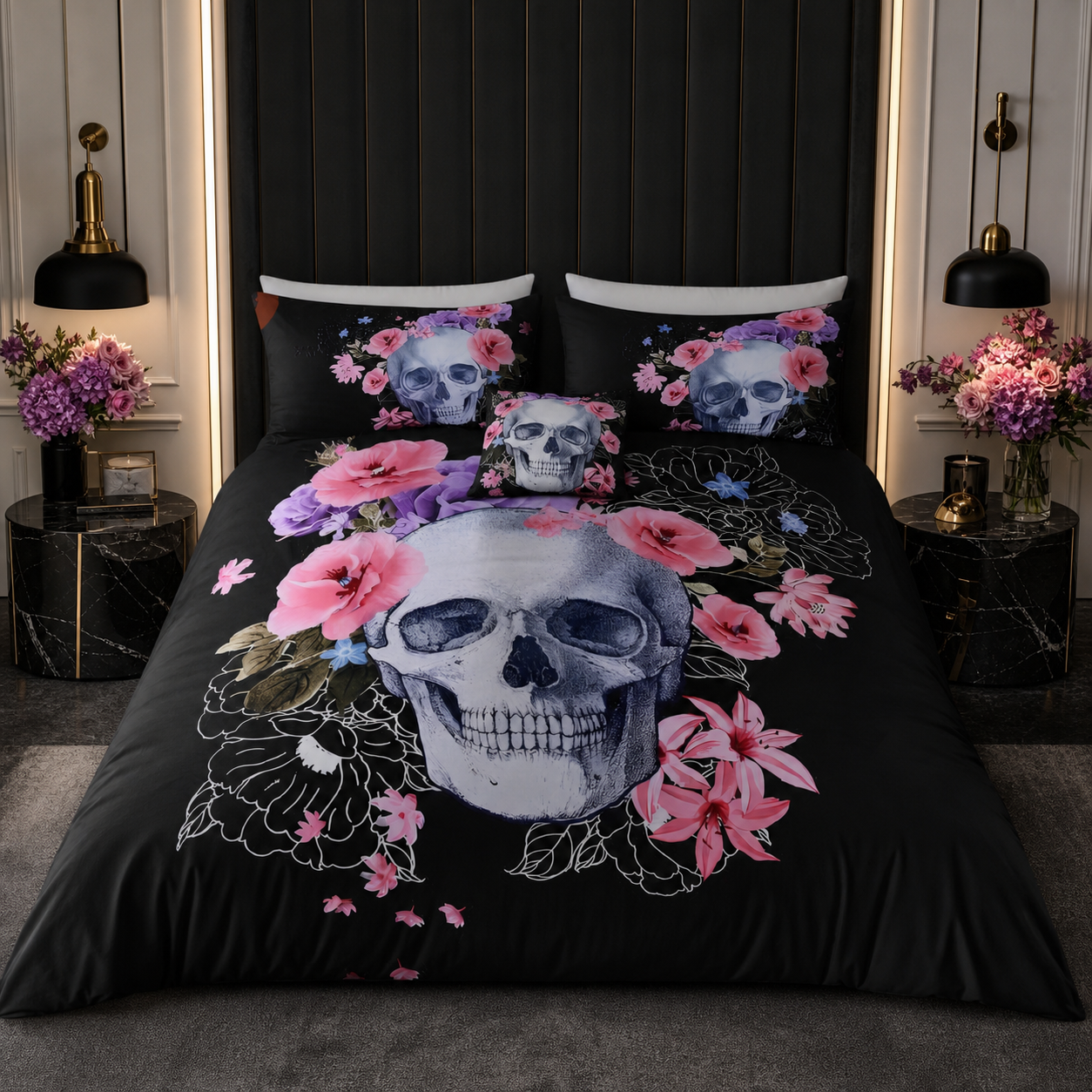 Floral Skull Garden Bedding Set