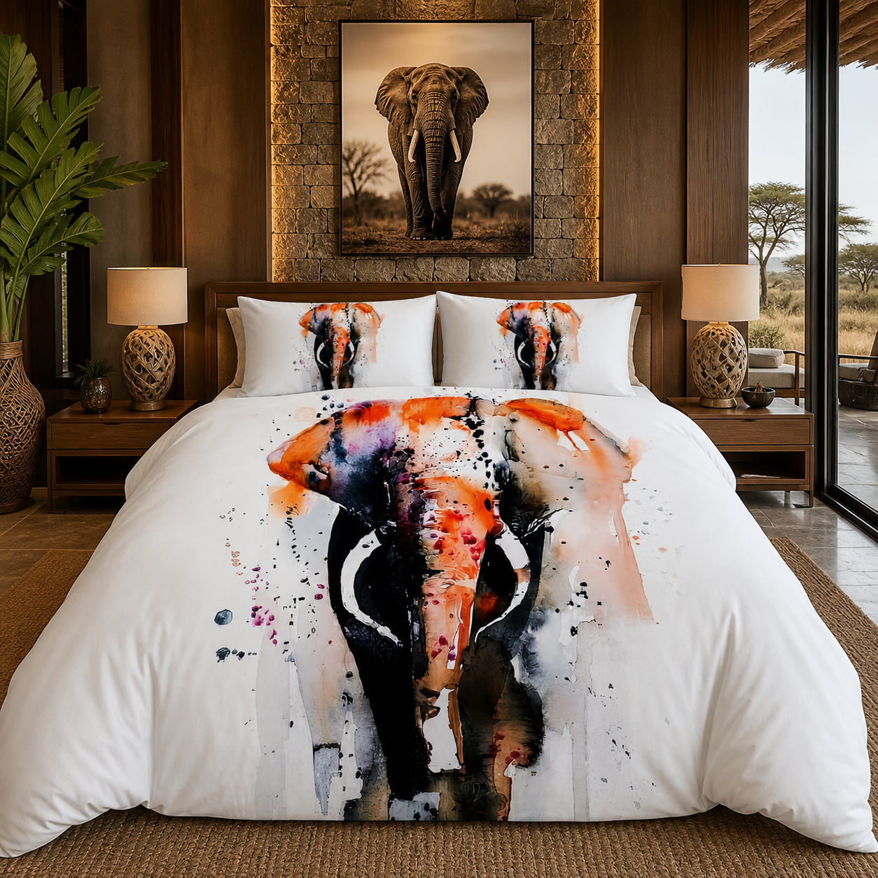 Watercolor Elephant Splash Bedding Set
