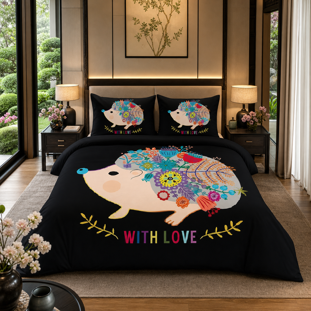 Floral Hedgehog With Love Bedding Set
