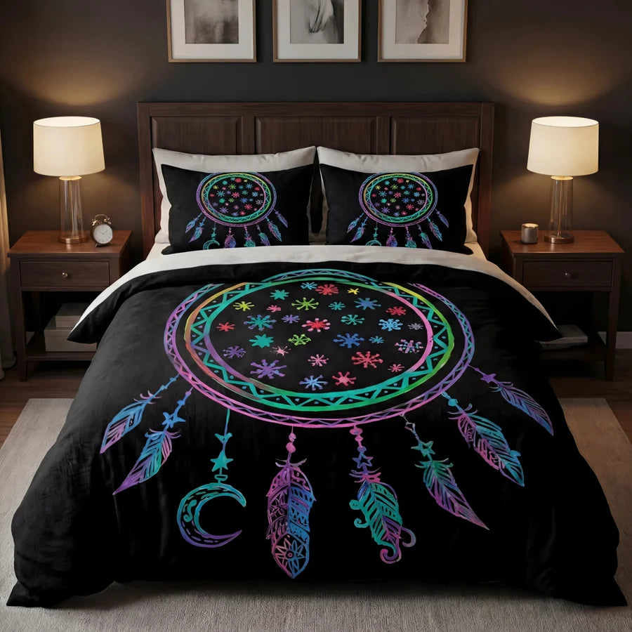 Moon dreamcatcher queen quilt cover set in a dark styled bedroom