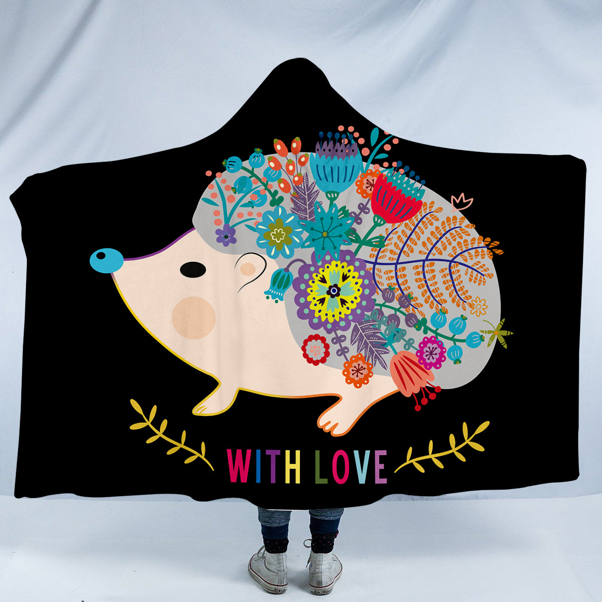 Floral Hedgehog Hooded Blanket