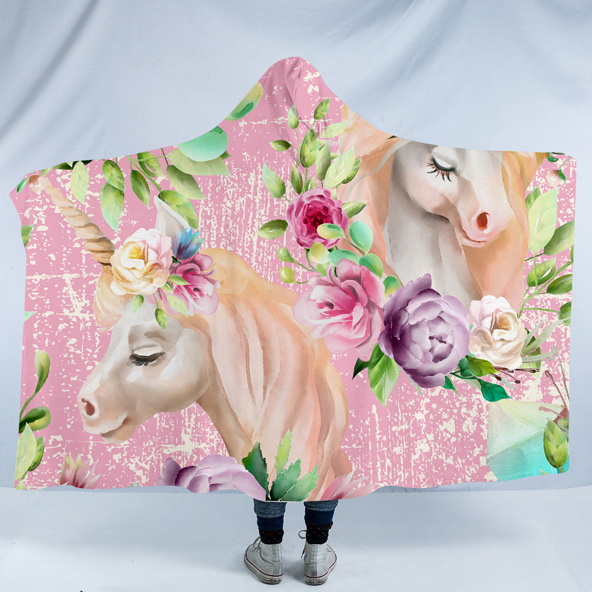 Floral Unicorn Hooded Blanket