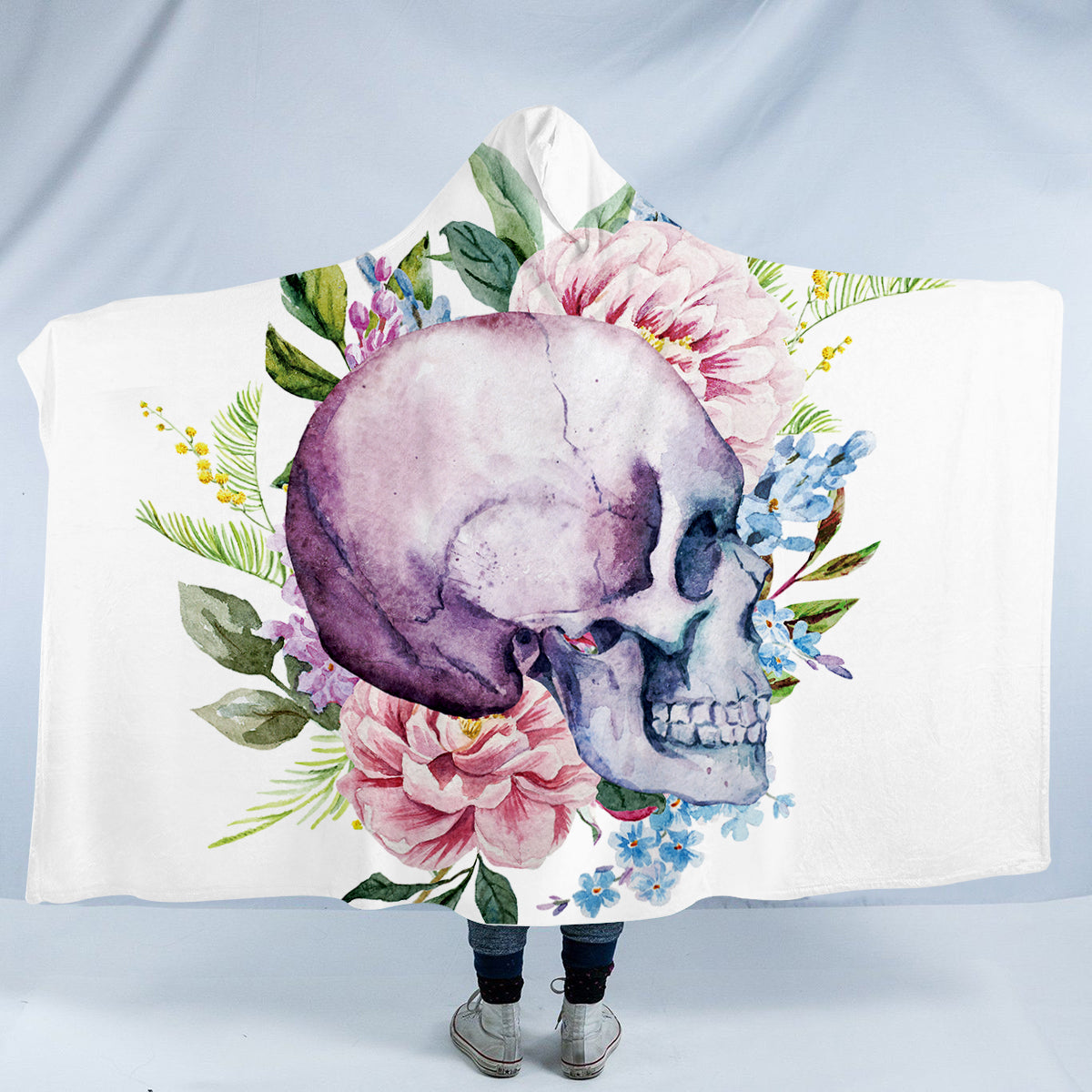 Floral Skull Hooded Blanket