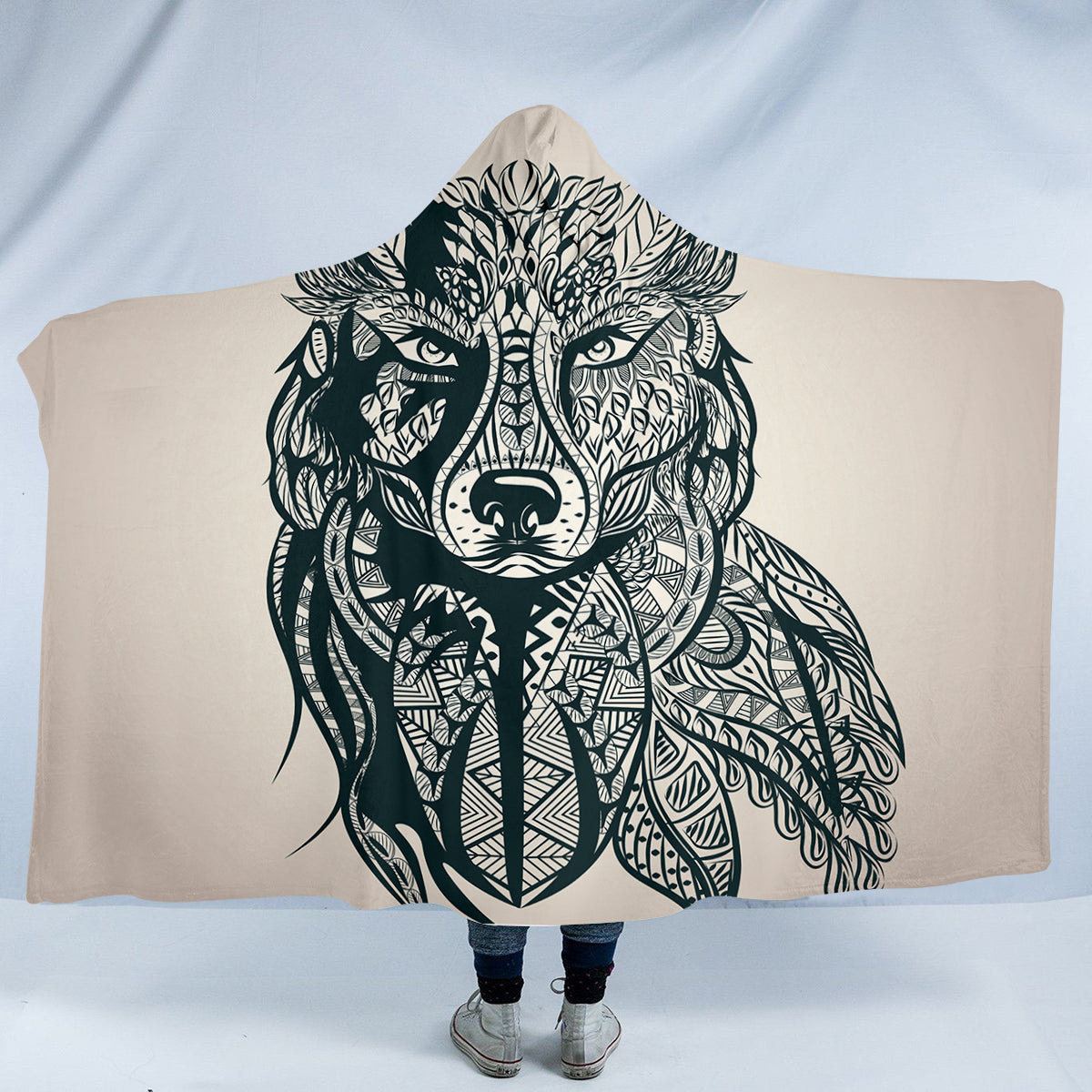 Tribal Wolf Hooded Blanket