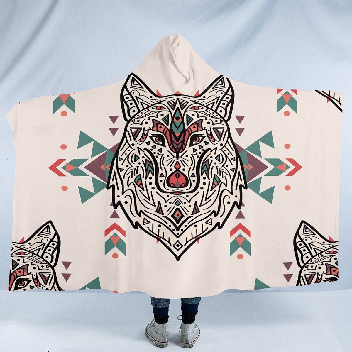 Aztec Wolf Hooded Blanket