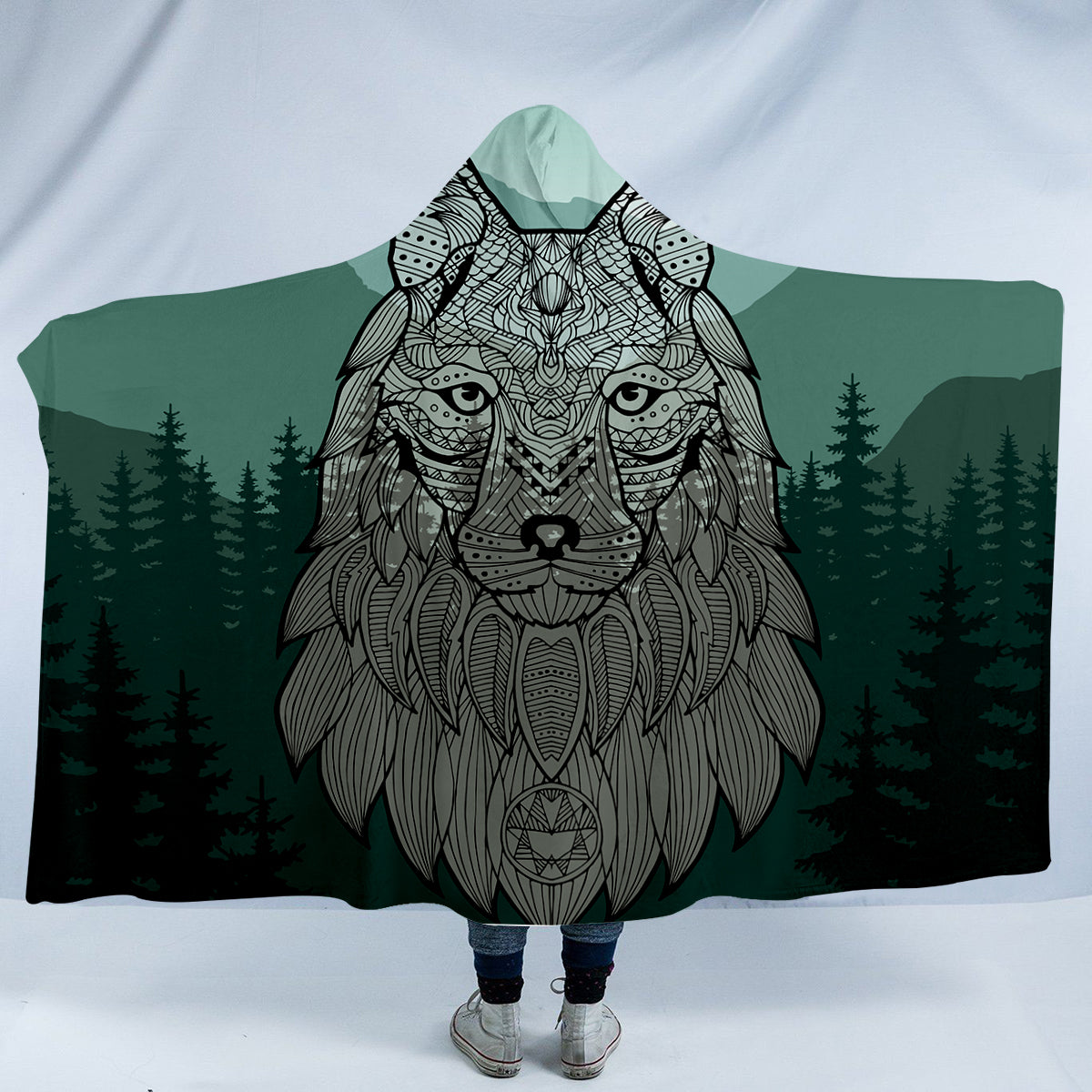 Forest Wolf Hooded Blanket