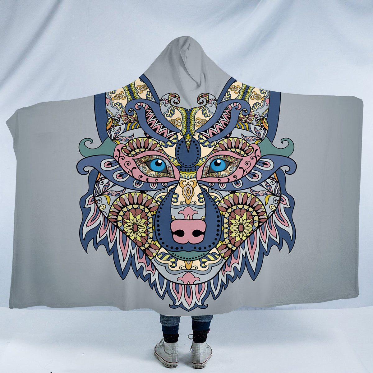 Mandala Wolf Hooded Blanket