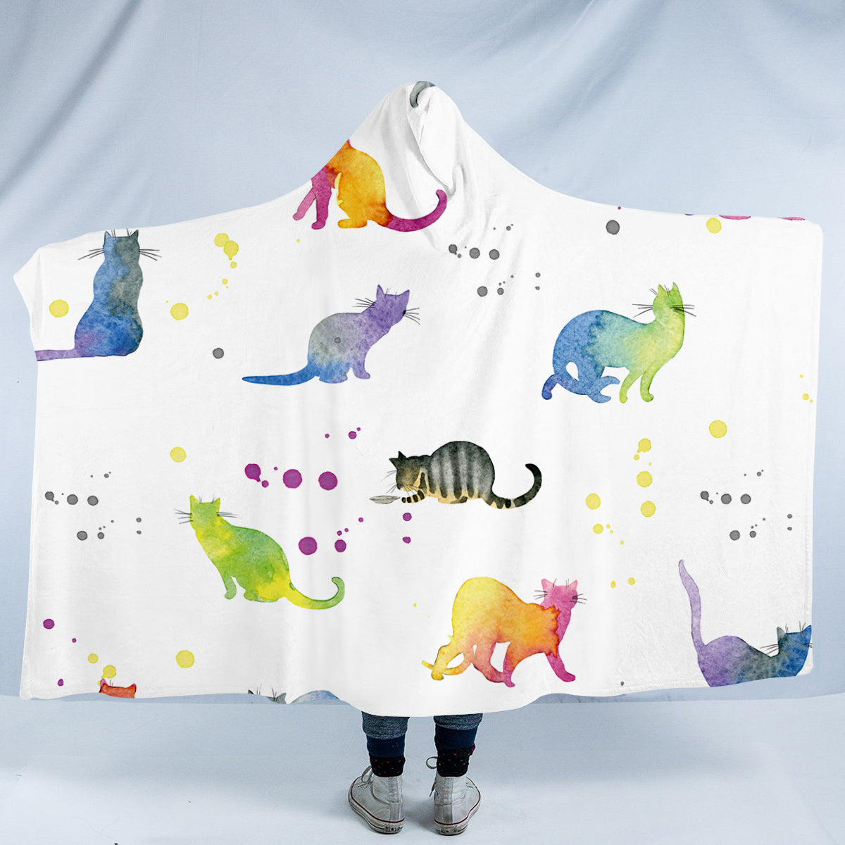 Watercolor Cats Hooded Blanket
