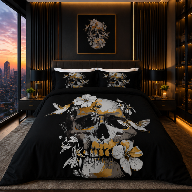 Skull with Hummingbirds Bedding Set