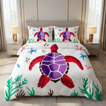 Red sea turtle king quilt cover set on a large bed
