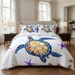 Quilt set with turtle design in a bedroom