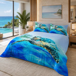 Swimming turtle quilt cover set in a brightly lit bedroom